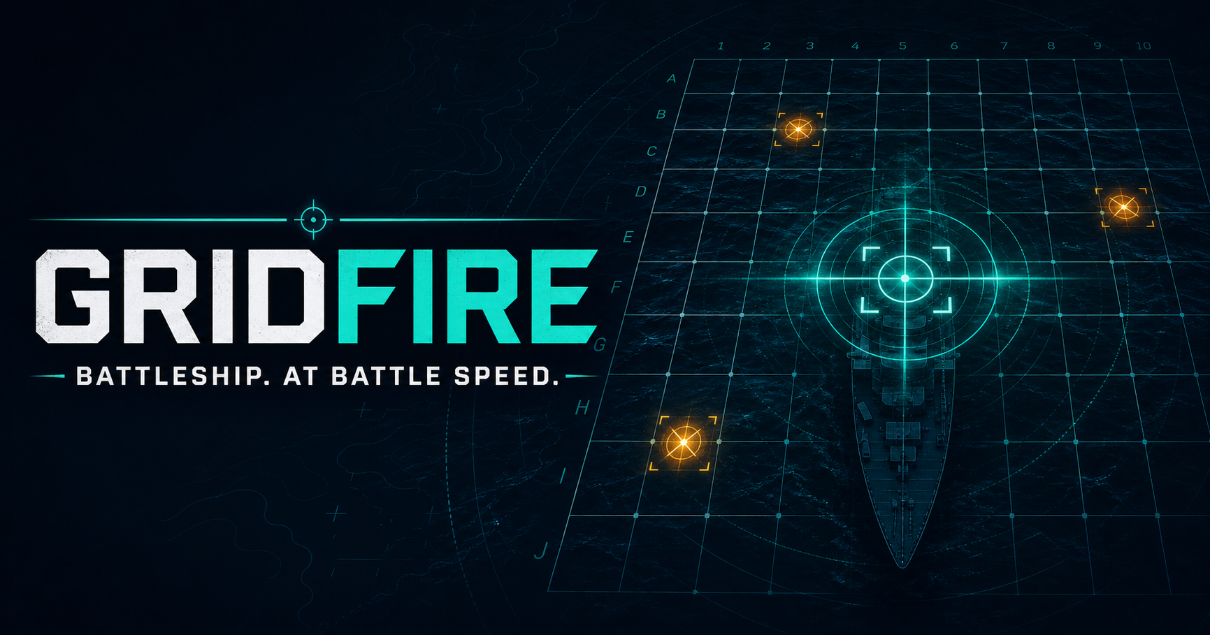 GridFire — Battleship at battle speed. A tactical ocean grid locks onto a battleship.